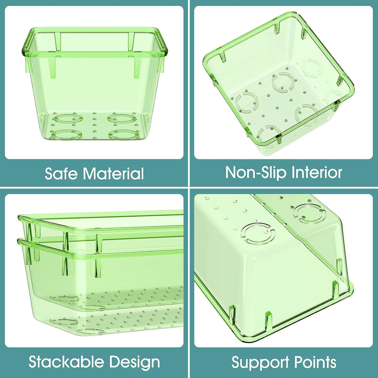 Plastic Drawer Organizer Set 25 Pcs Clear Green 4 Sizes Storage Bins