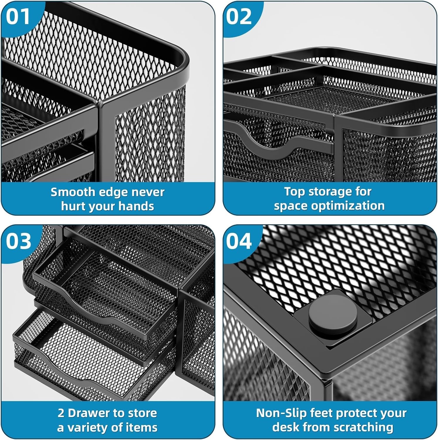 Mesh Desk Organizer, Pen Organizer with 2 Drawer, Multi-Functional Pencil Hol…
