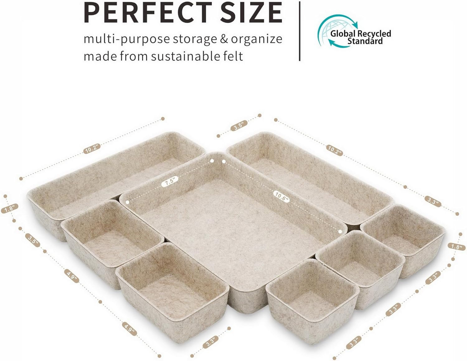Desk Drawer Organizer Tray Set 8 Piece Beige Office Storage Oatmeal