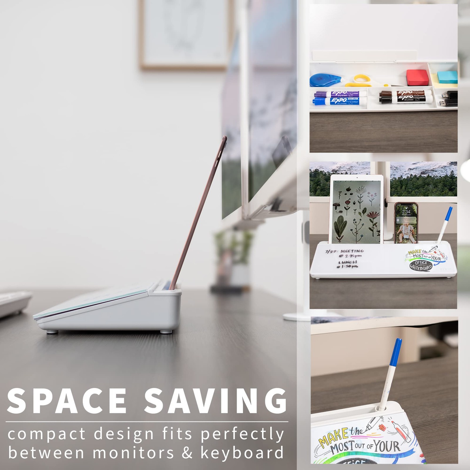 VIVO Glass 16 x 7 inch Dry Erase Board with Storage, 16″W x 7″H, White