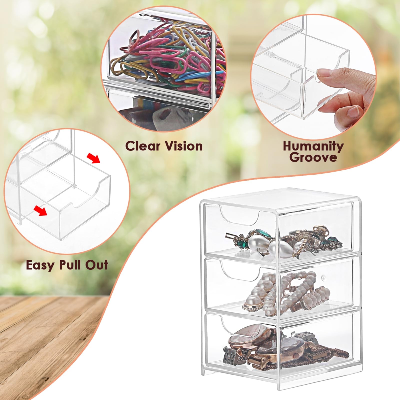 2 Pack Small Acrylic Storage Organizer with Drawers, 3-Layer Clear Desktop Or…