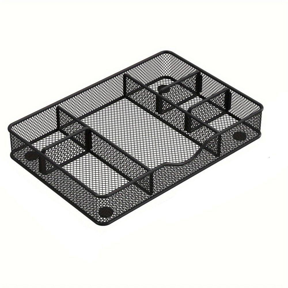 Black 12.87 In. X 8.73 In. Coated Metal Mesh Adjustable Desk Drawer Organizer Tr