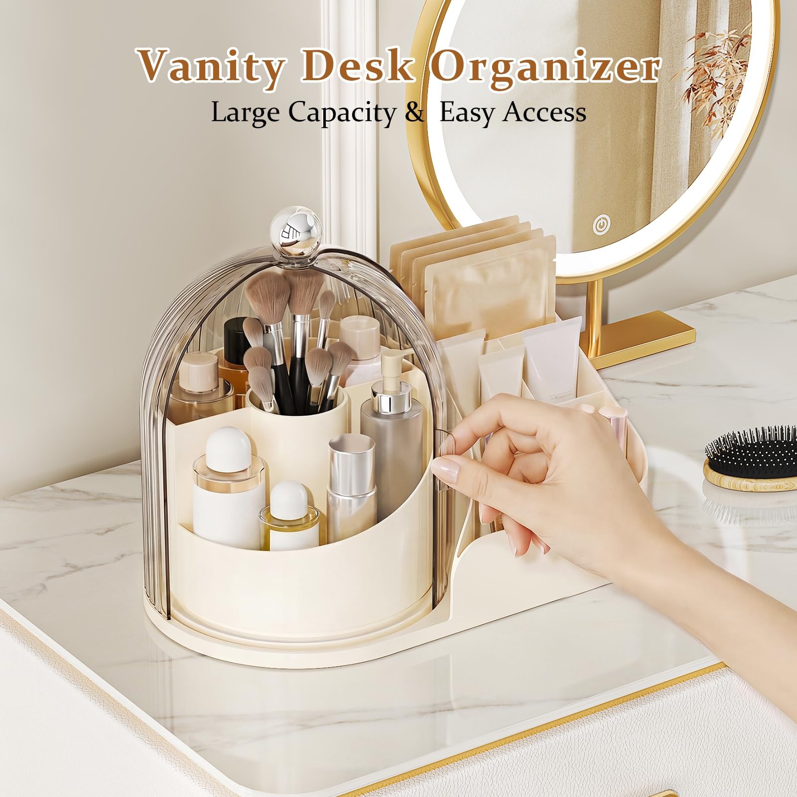 360 Rotating Makeup Organizer with Clear Dust Lid, Multi-compartment Perfume…