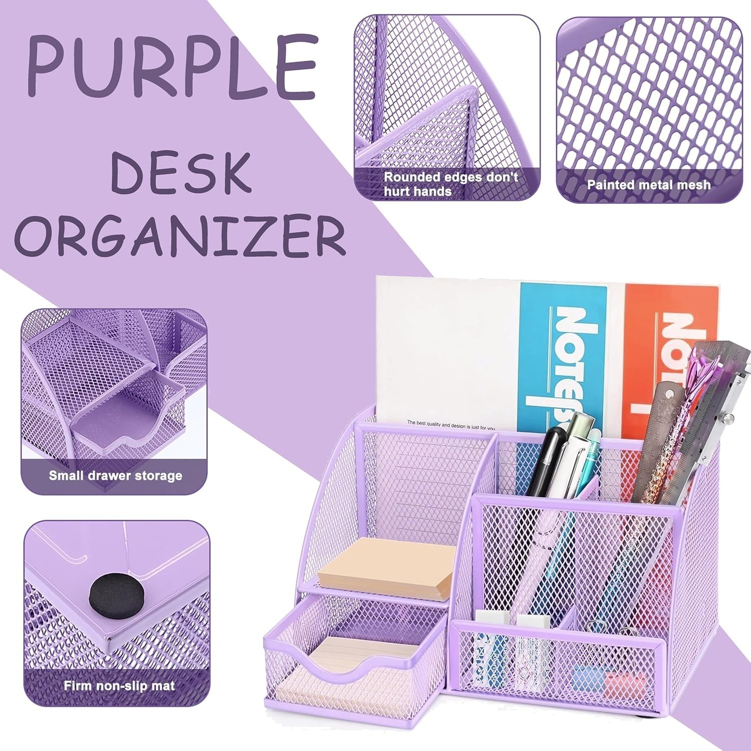 Purple Office Desk Accessories Supplies, 12pcs Desk Organizers and Accessorie…