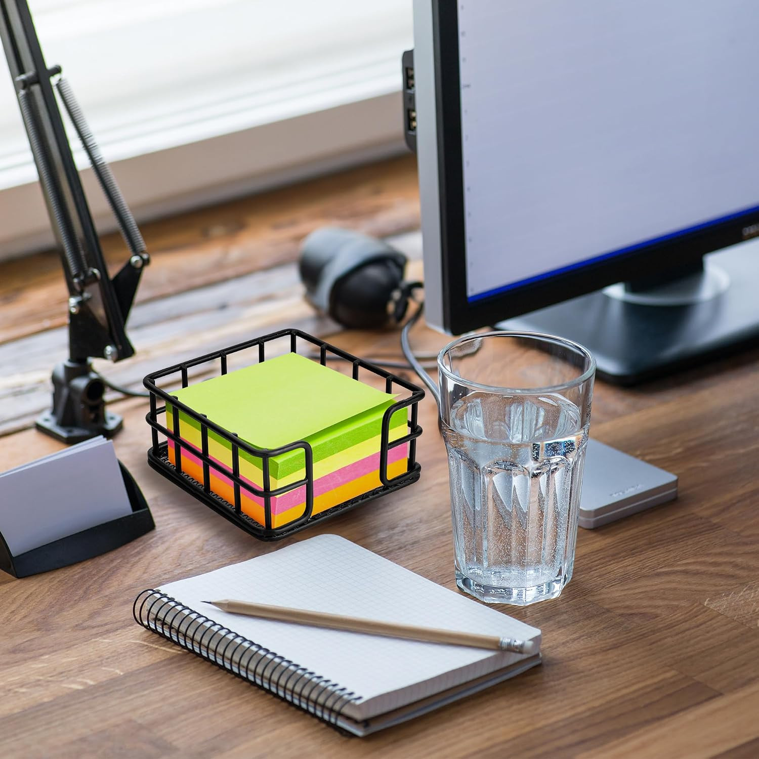 1 Pc Metal Sticky Note Holder, 3.6 X3.6 Inch Black Wire Desk Organizer – Sticky