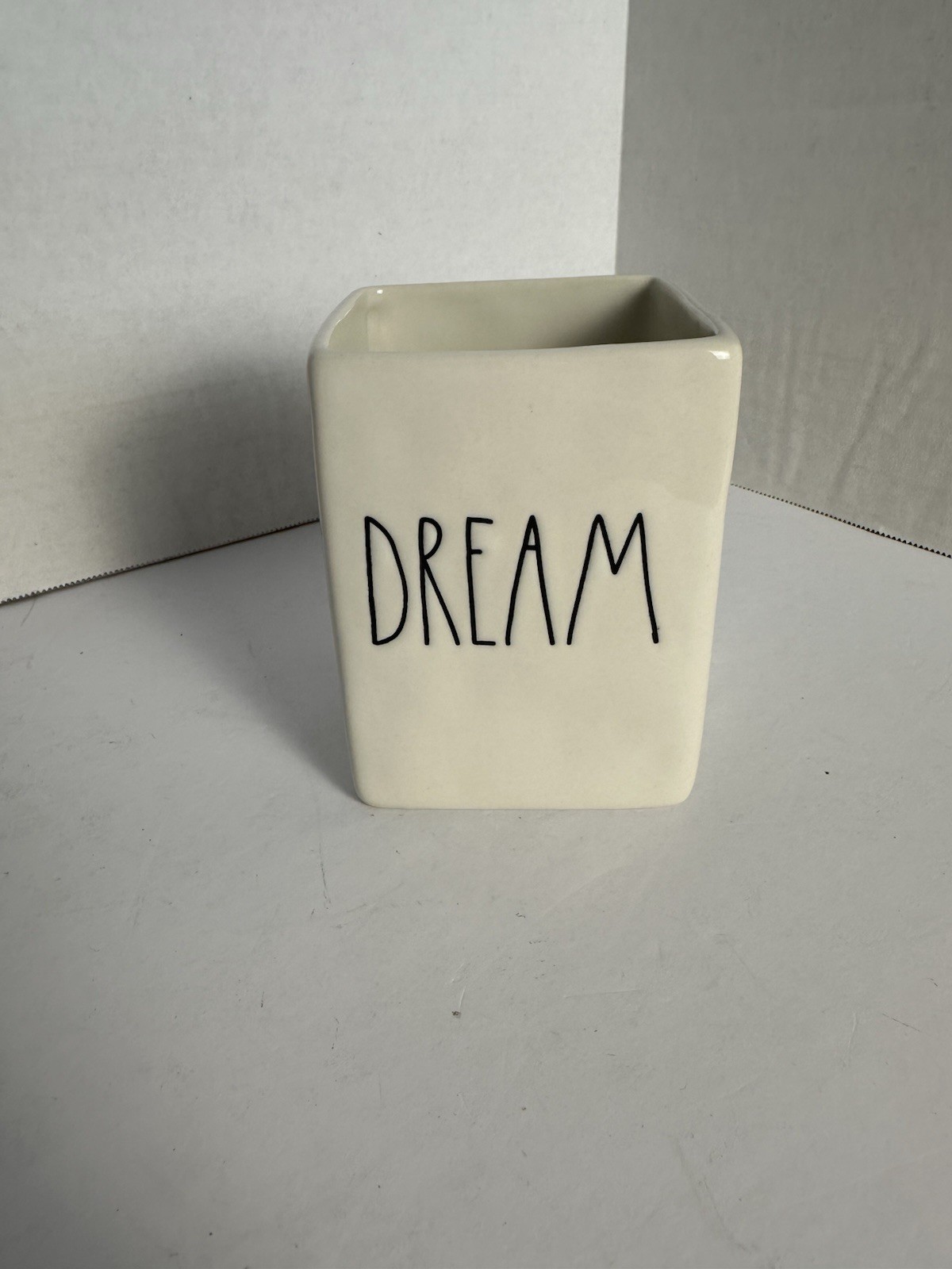 Rae Dunn DREAM Ceramic SQUARE Pen Pencil Holder Farmhouse Shabby Chic 4-1/2″