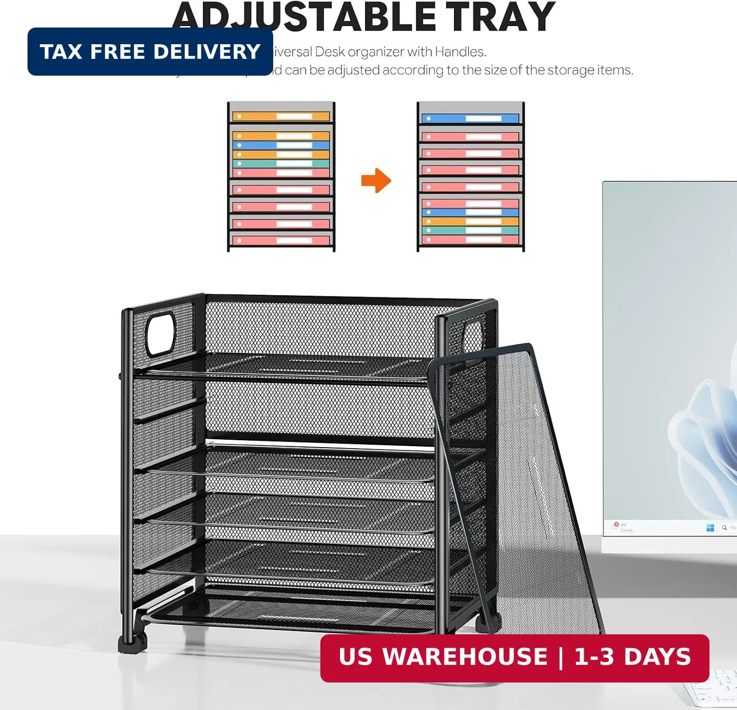 Simple Trending 6-Tier Letter Tray Organizer, Metal Mesh File Holder, Black | 6-