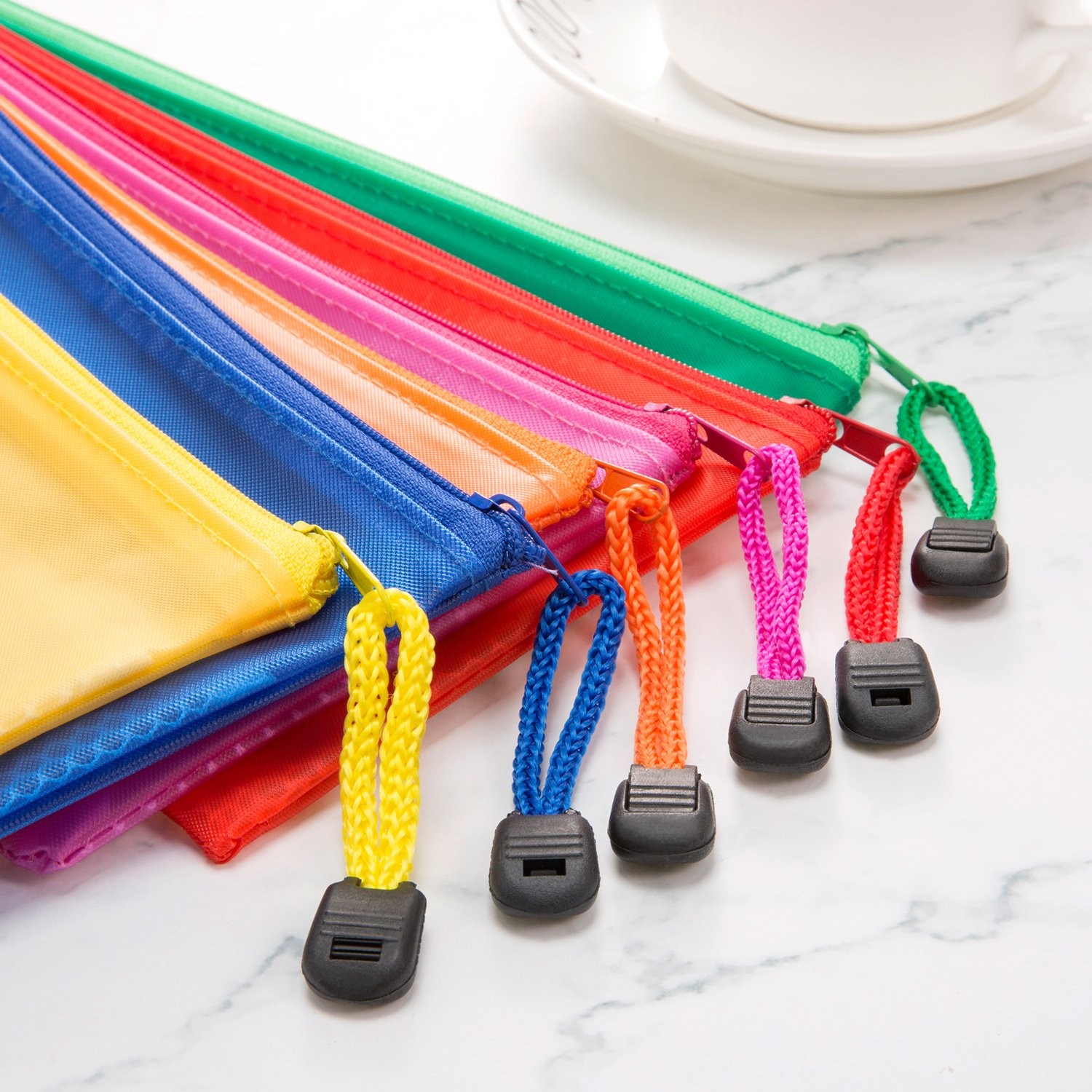 12 Pieces 6 Colors Pencil Pouch Zipper File Bags Waterproof Plastic Double Layer