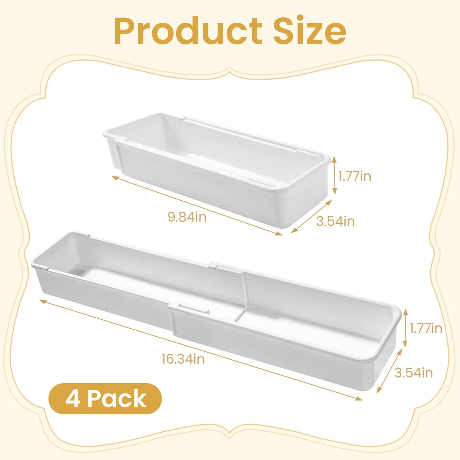 4~Pack Adjustable Drawer Organizers, Expandable Dividers, White