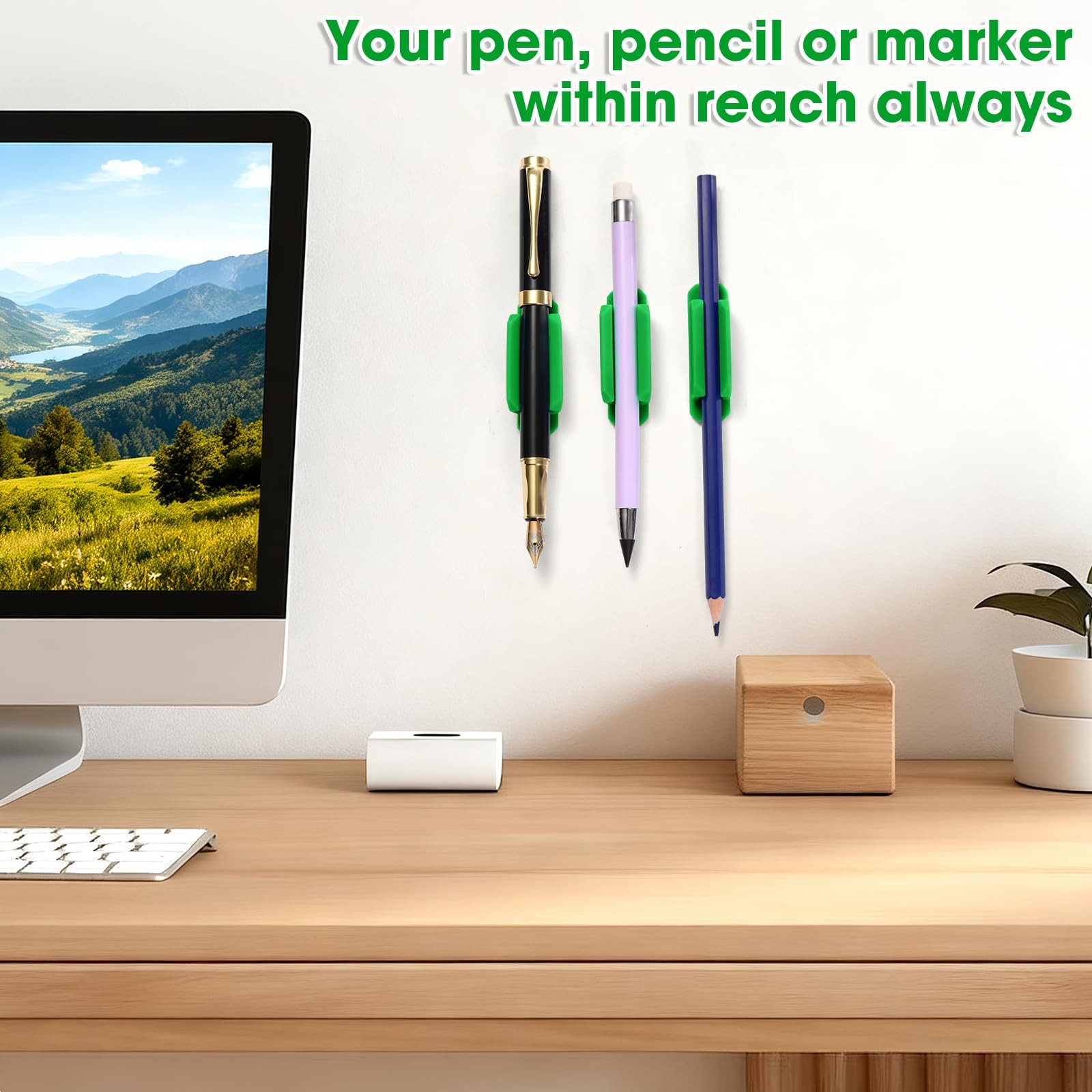 40 Pack Adhesive Pencil Holders for Desk – Reusable Silicone Pen Grips for De…