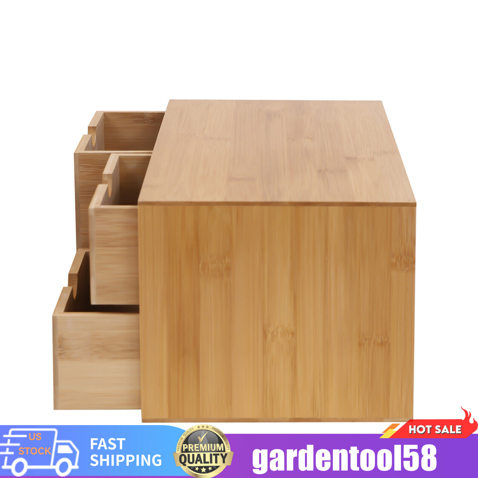 Desk Organizer Drawers Office Desktop Storage Bamboo Box Storage Recess Handle