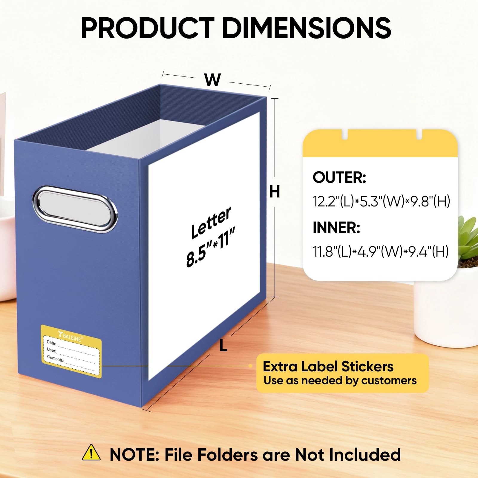 BALEINE File Organizer Box, Cardboard 12.25 x 5.38 x 9.75 inches, Navy