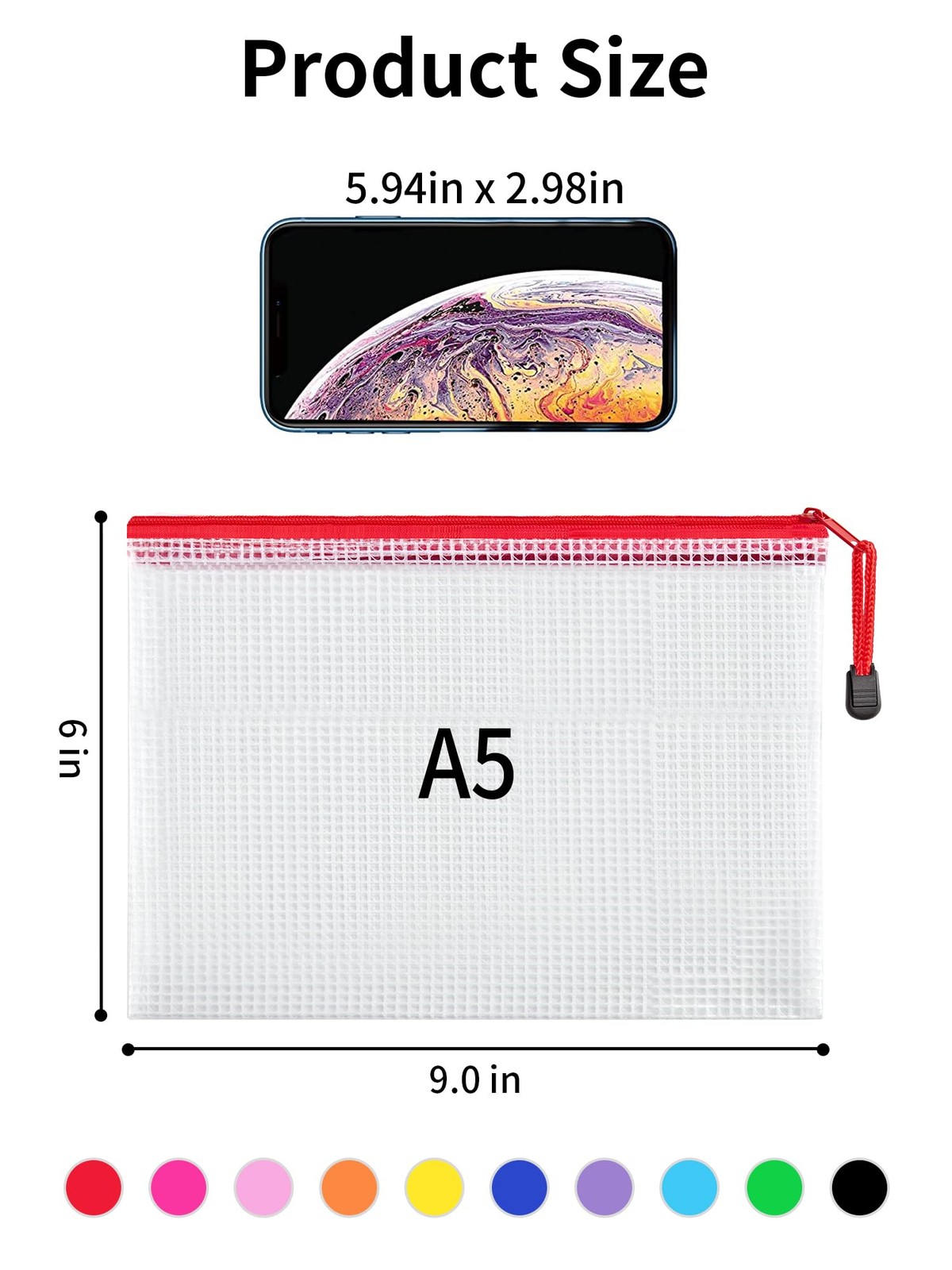 20 Pack 10 Colors Zipper Mesh Document Pouch, 6×9 Inch/A5, Plastic Water-Resi…