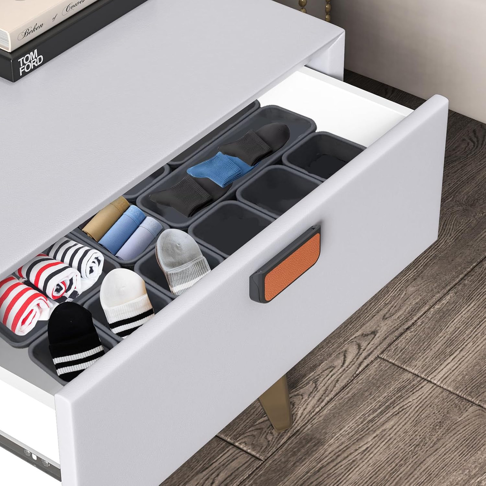 Interlocking Desk Drawer Organizer Set 64 Pieces Plastic Grey Multiple Sizes