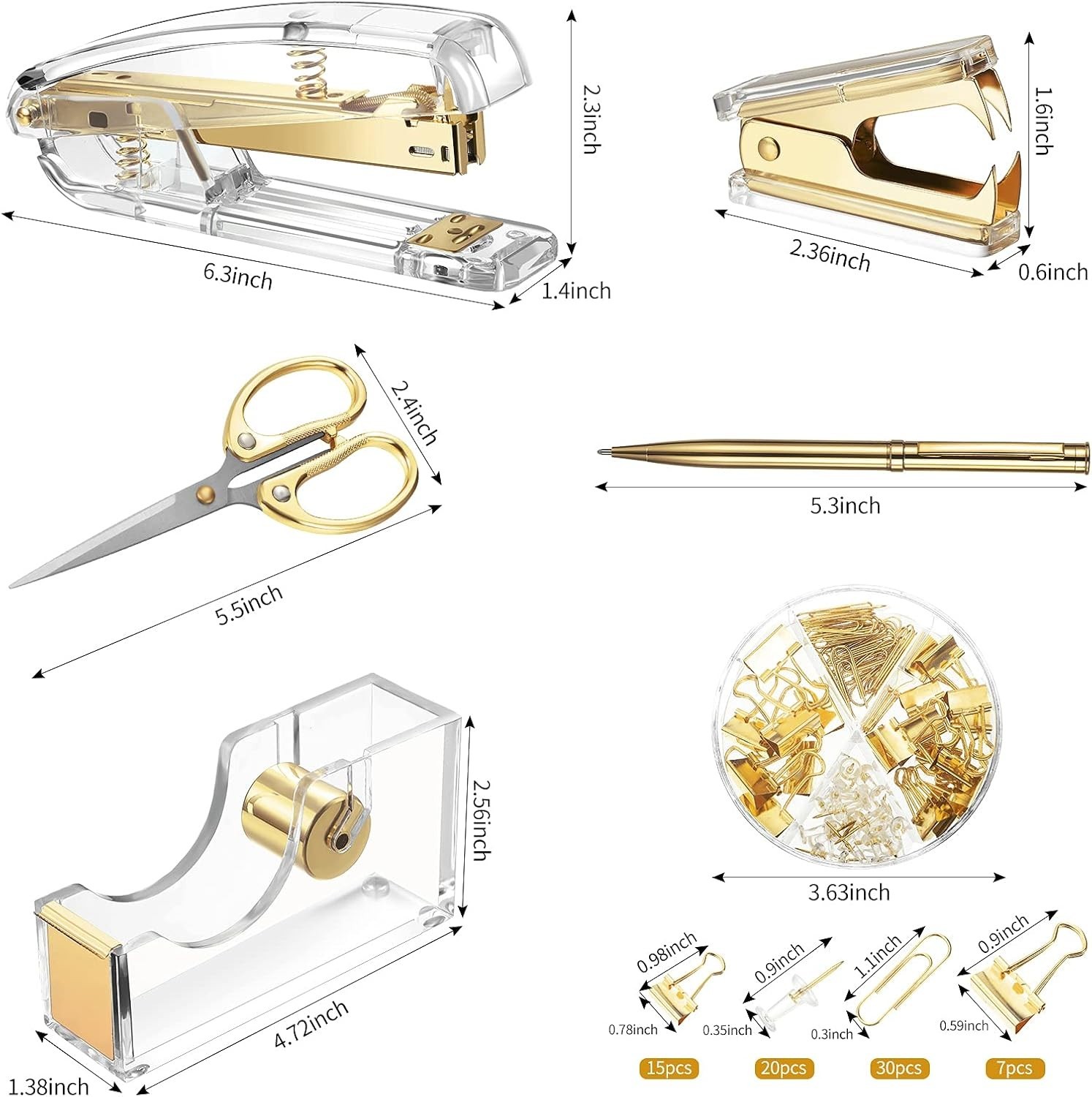 Deluxe Acrylic Office Supplies Set: Gold Stapler & More, 1000 Staples Included