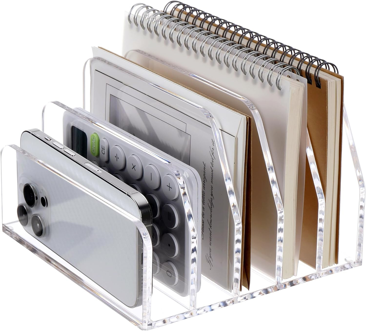 SANRUI Acrylic Desk Mail Organizer Sorters, Clear 5 Upright Compartments Laddere