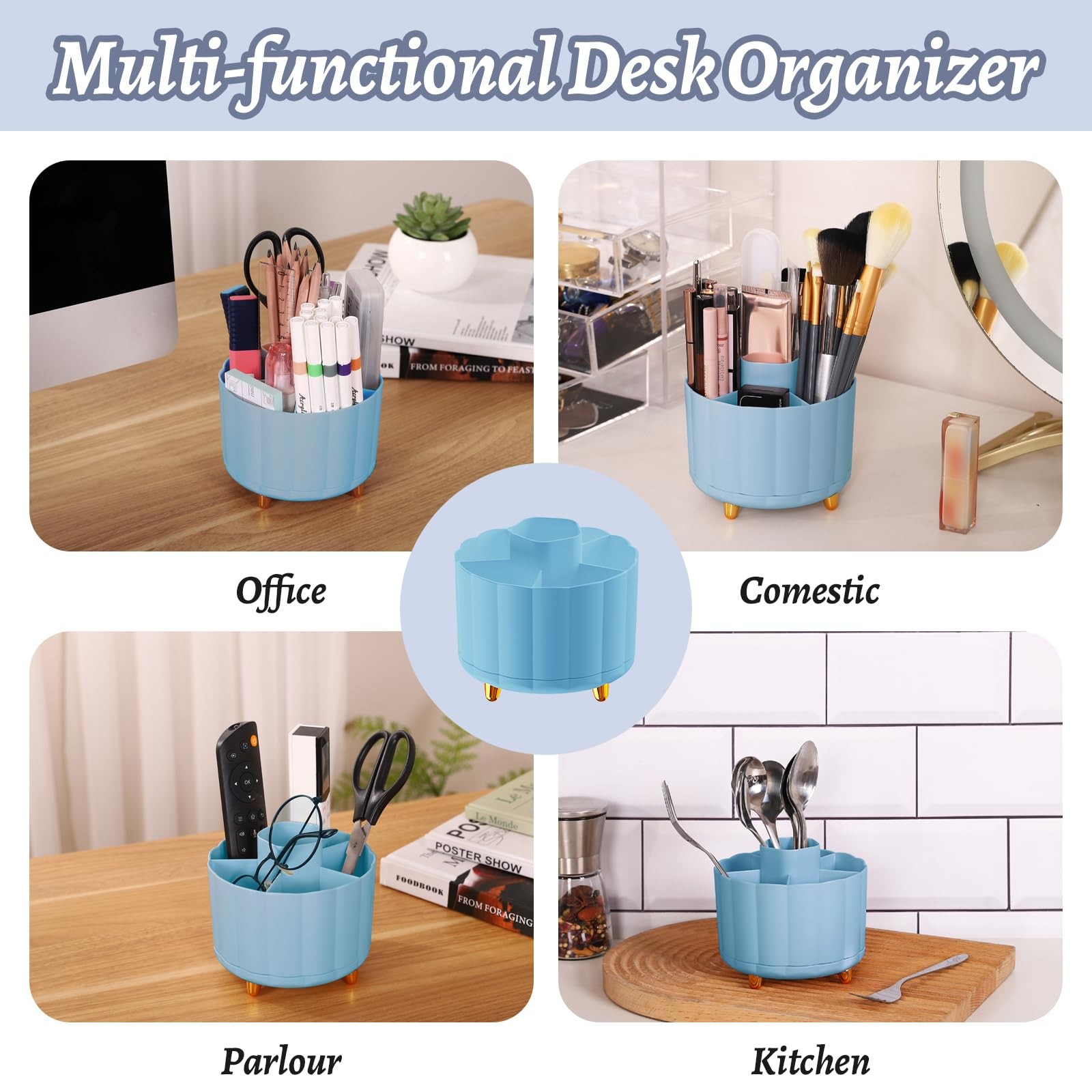 360 Degree Rotating Pen Holder for Desk, 6 Slots Desktop Organizer Caddy for Pen