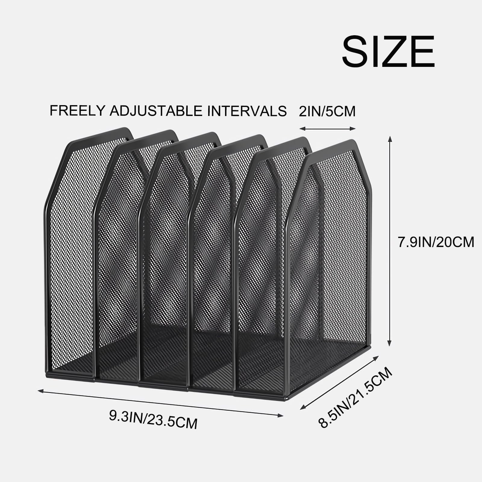 5 Vertical Slot Desk Mail Organizer, Black Metal Mesh, File, Letter Rack