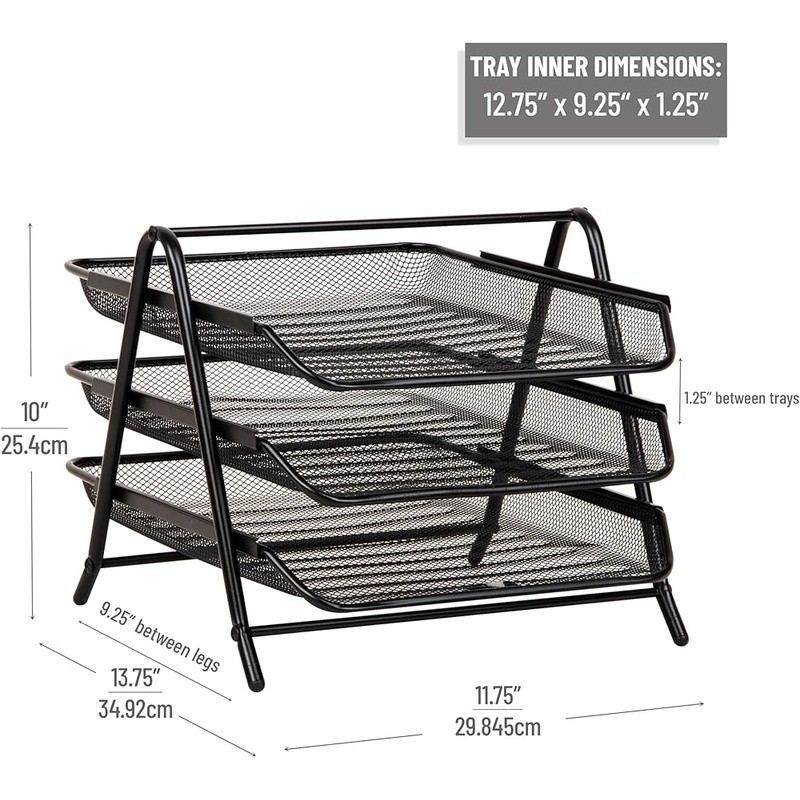3-Tray Desk Organizer Documents Papers Files Storage Portable Lightweight New