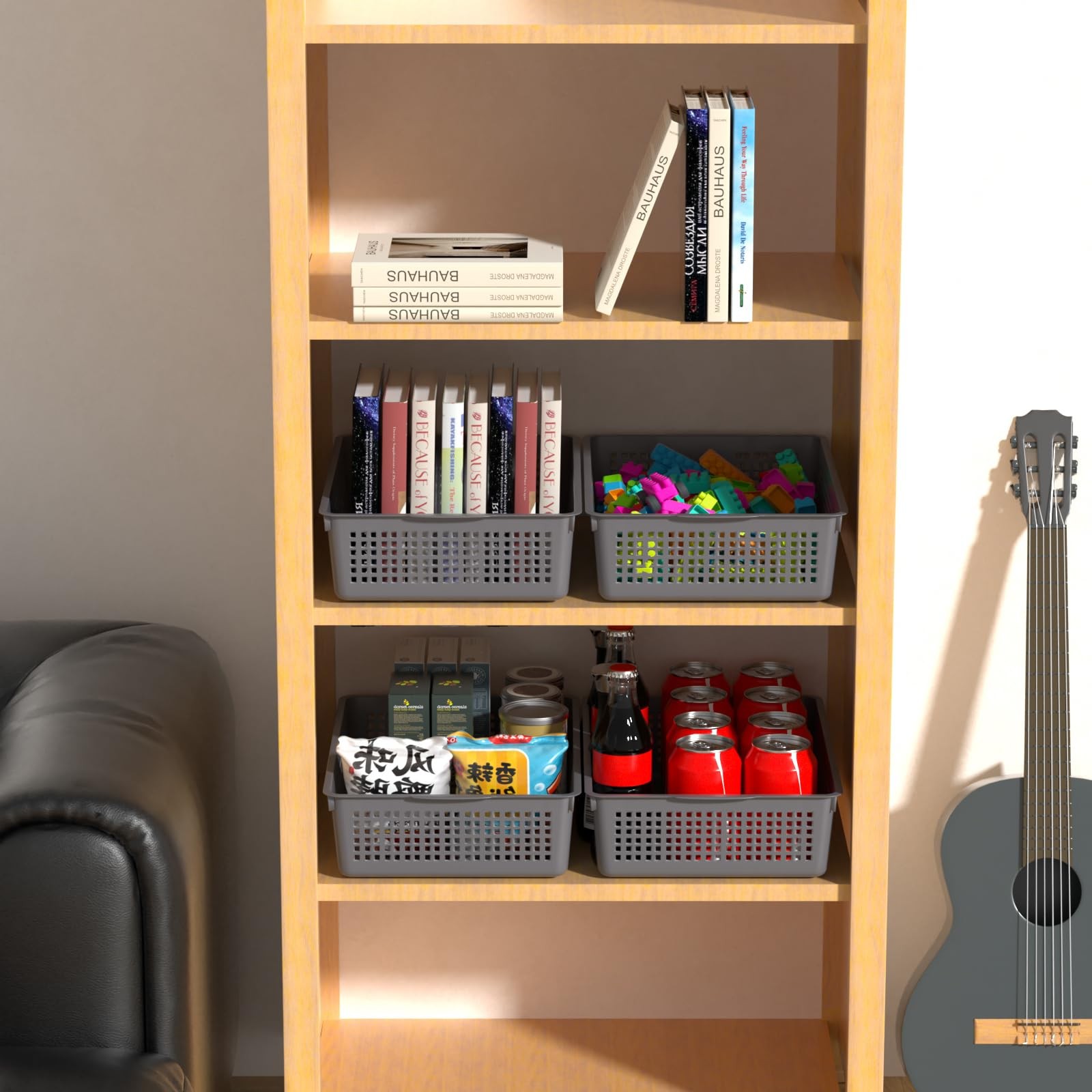 Nicesh A4 Size Plastic Basket, Desktop File Storage Organization Tray, Grey