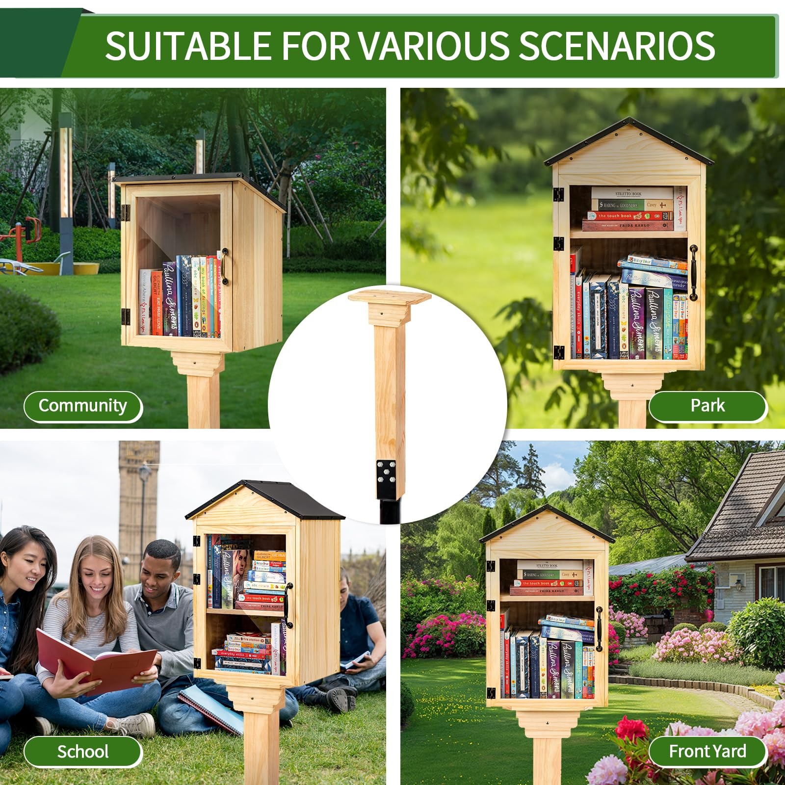Little Library Mount Kit with No-Dig Ground Anchor, 4x4x31.5″ Solid Wood Post…