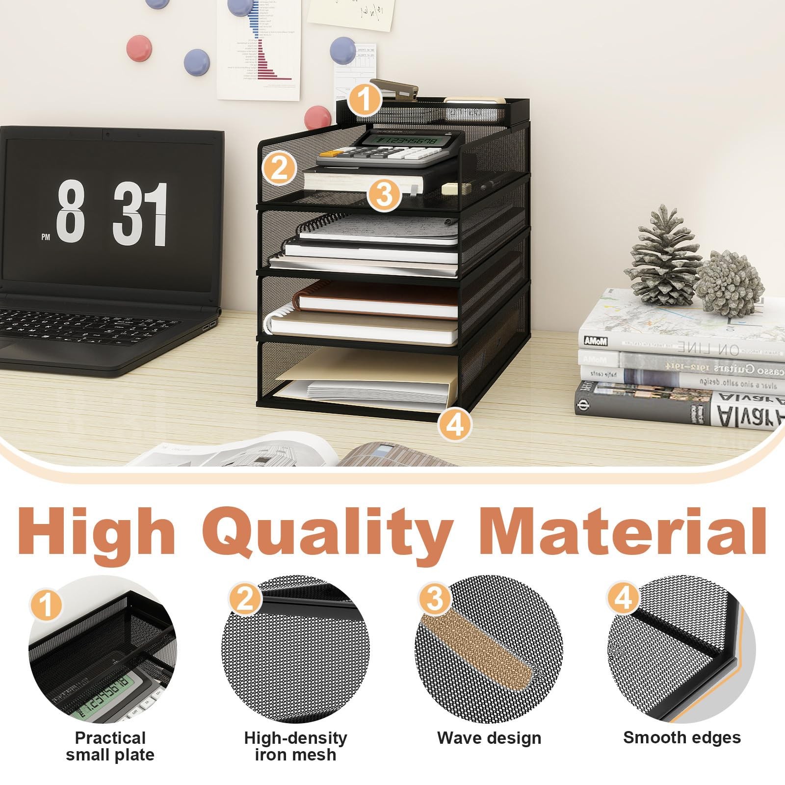 4 Tier Stackable Trays for Letter Documents, Desktop File Organizers for Offi…