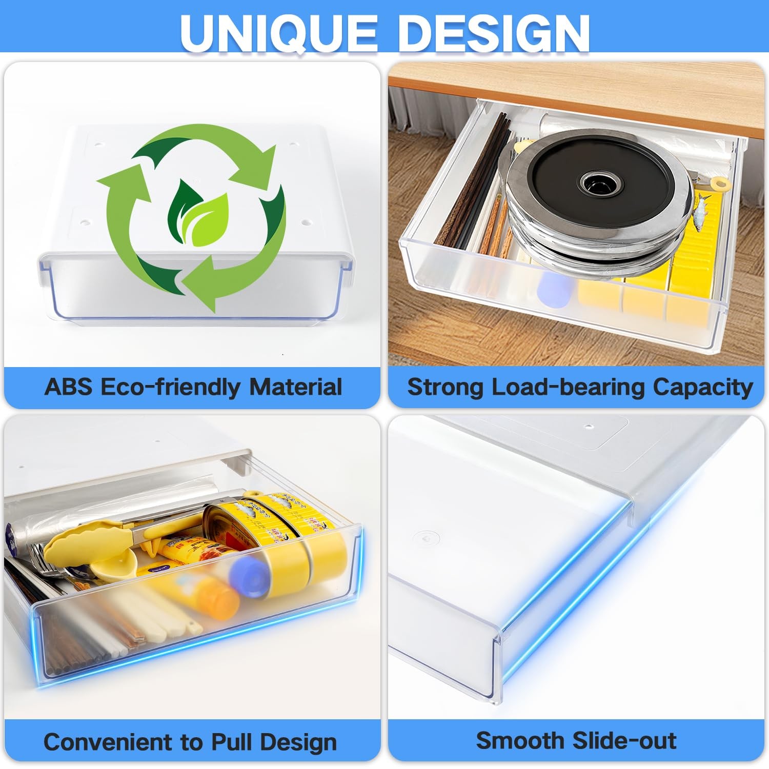 2 PCS White SelfAdhesive Under Desk Drawer Large Slide Out Hidden Tray