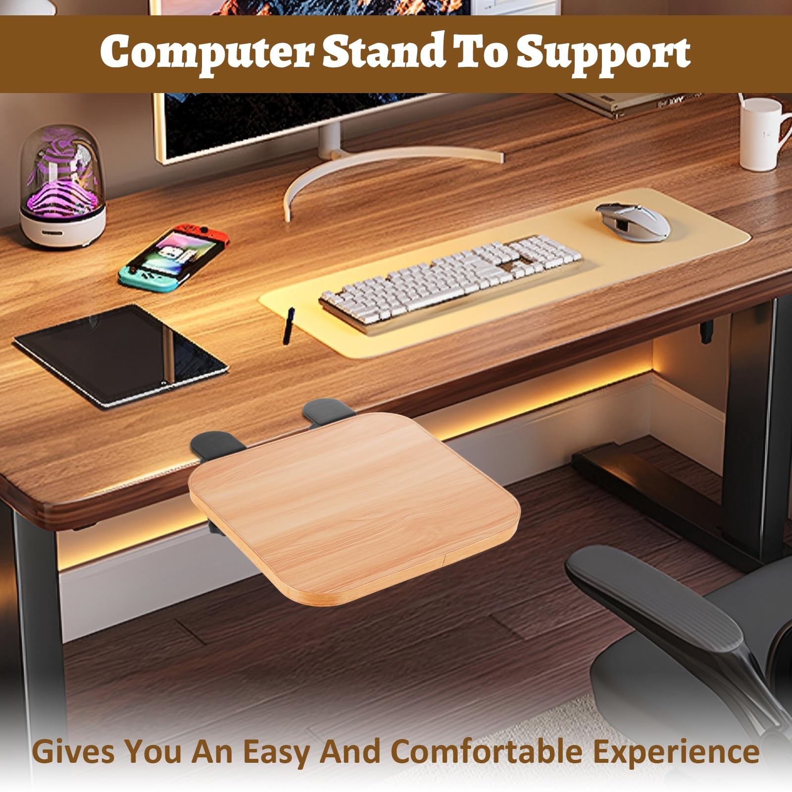 DAJAVE Ergonomics Desk Extender Tray, 9.4×9.1Inch Clamp On Shelf,…