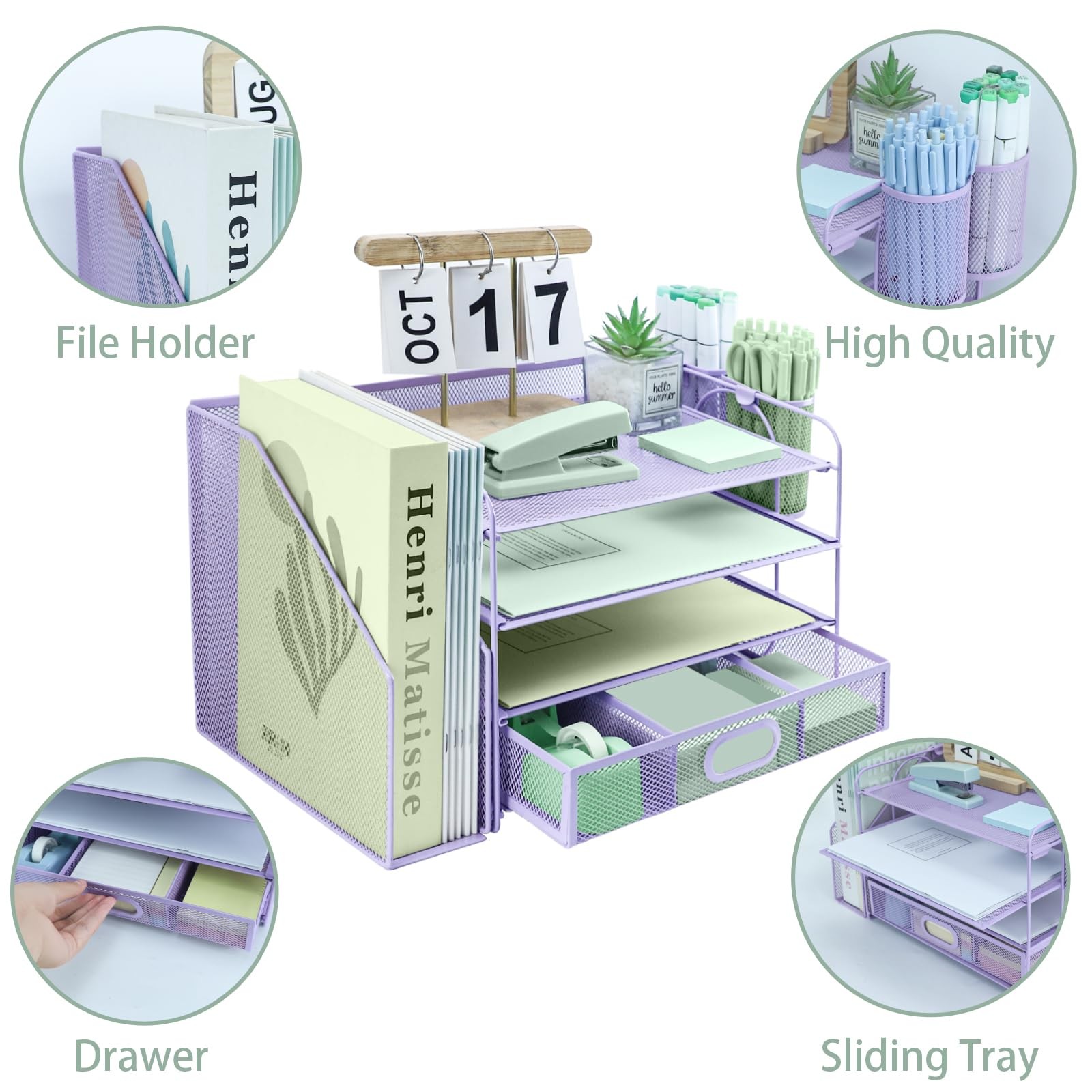 4 Tier Desk File Organiser with Extra Vertical File Sorter, Paper Letter Tray…