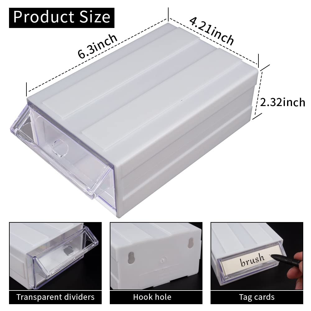 12 Pcs Drawer Stackable Storage Cabinet, White Plastic Organizer 12-Box-White