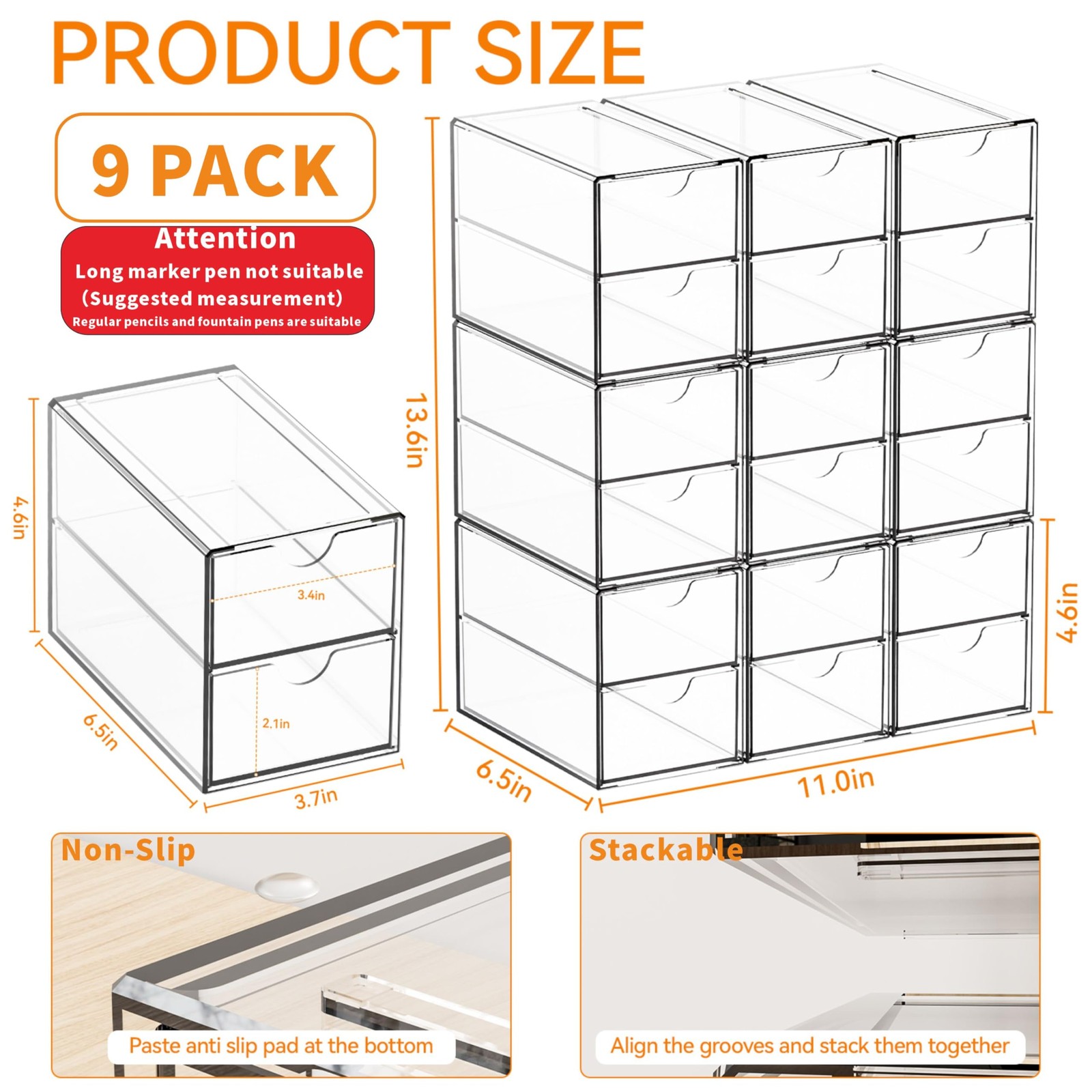 Clear Acrylic Drawer Organizers 9 Pack 18 Small Storage Bins Desk Craft