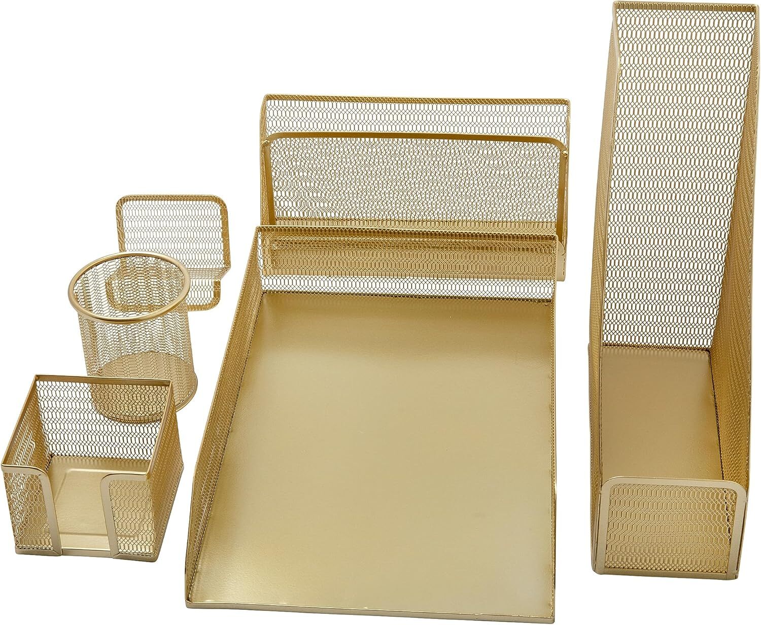 Ryder Gold Mesh Metal 6 Piece Set Desktop Organizers and Accessories, Holds F…