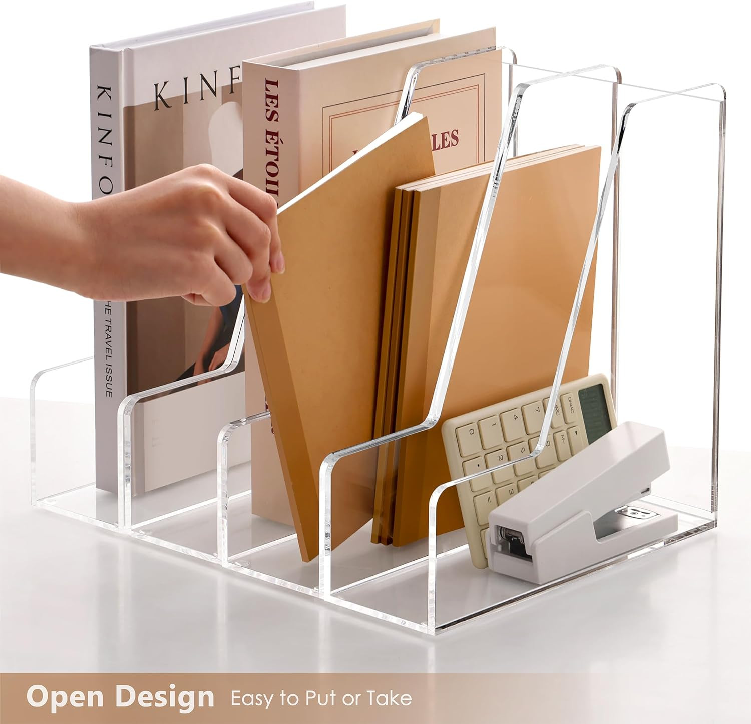 4 Pack Vertical File Holder, Acrylic Desk Organizer Magazine File Sorter for Mag