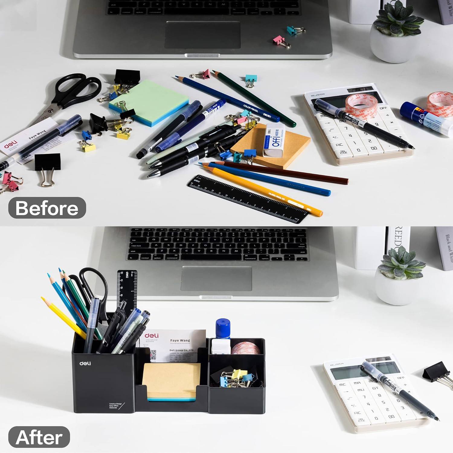 Desk Organizer, Plastic Desktop Organizer with Pencil Holder and Sticky Note Tra