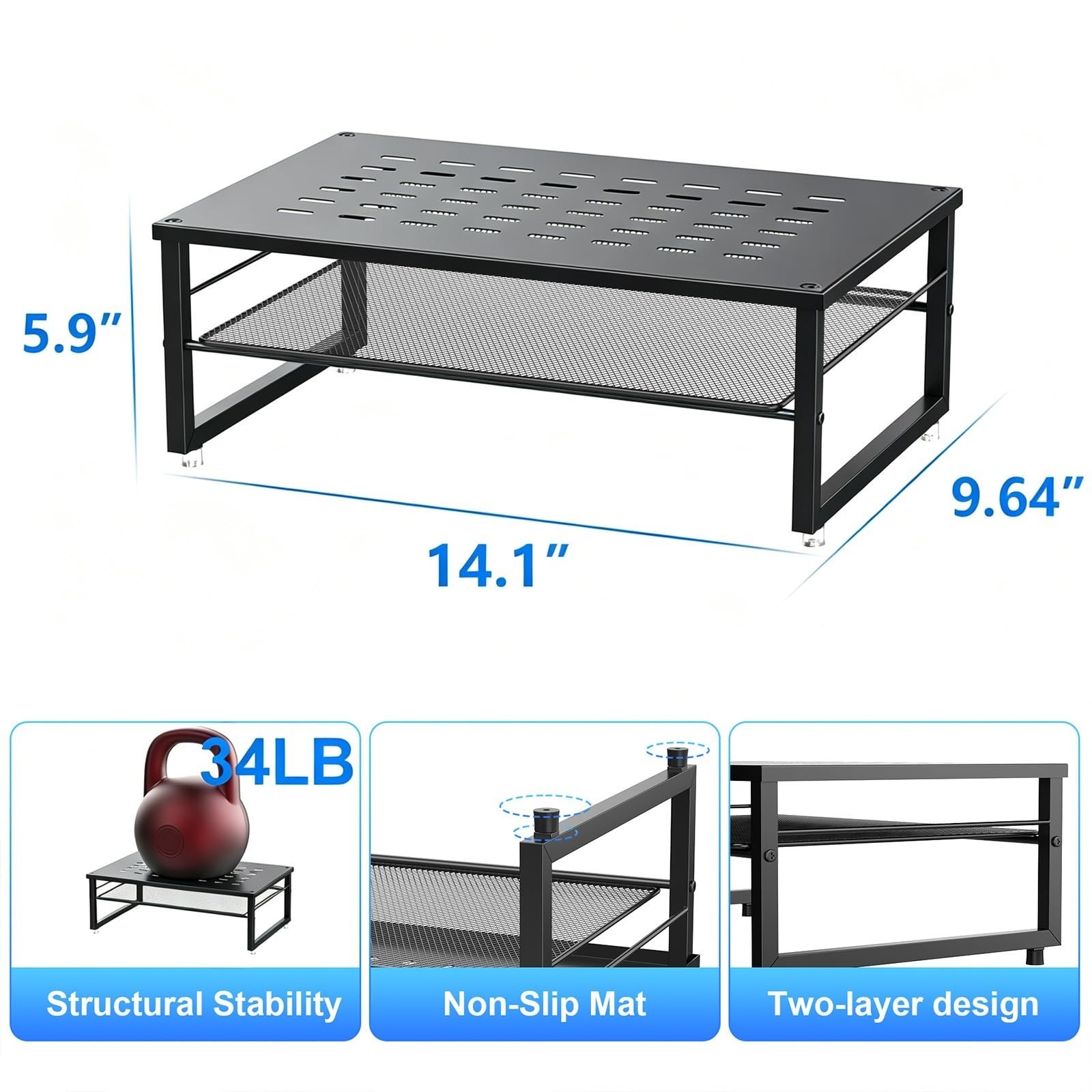 gianotter Desk Organizer – 2-Tier Metal Monitor Stand Riser, Black