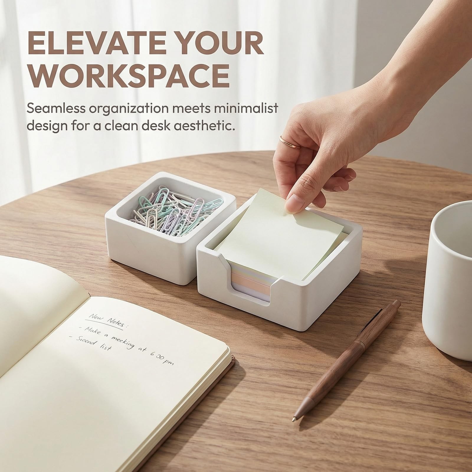 Concrete Desk Organizer Set of 2 – Minimalist Sticky Note Holder & Clip Dispe…