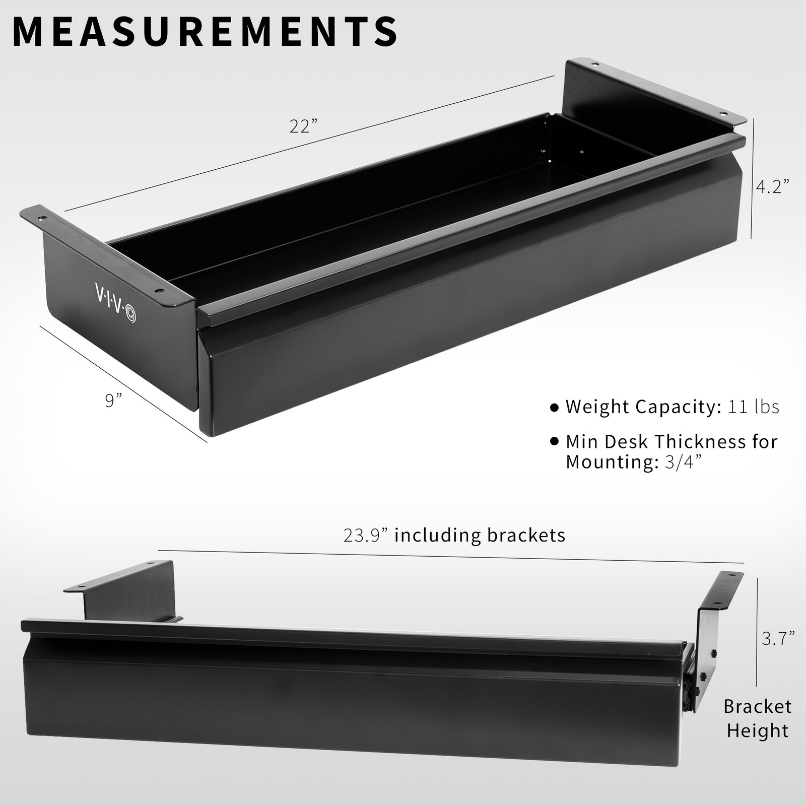 VIVO Black Space Saving 22″ Pull Out Under Desk Storage Drawer without Shell
