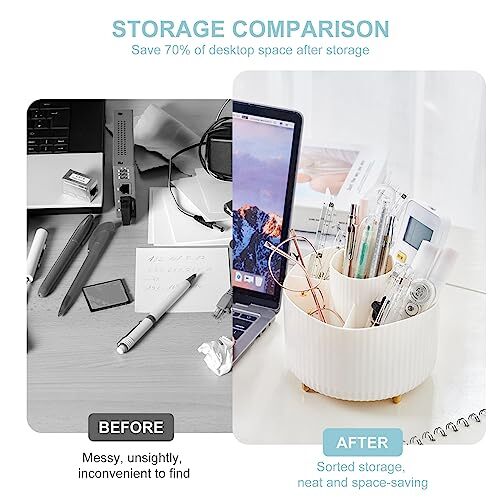 Pencil Holder For Desk,5 Slots 360°Degree Rotating Desk Organizers And B-White