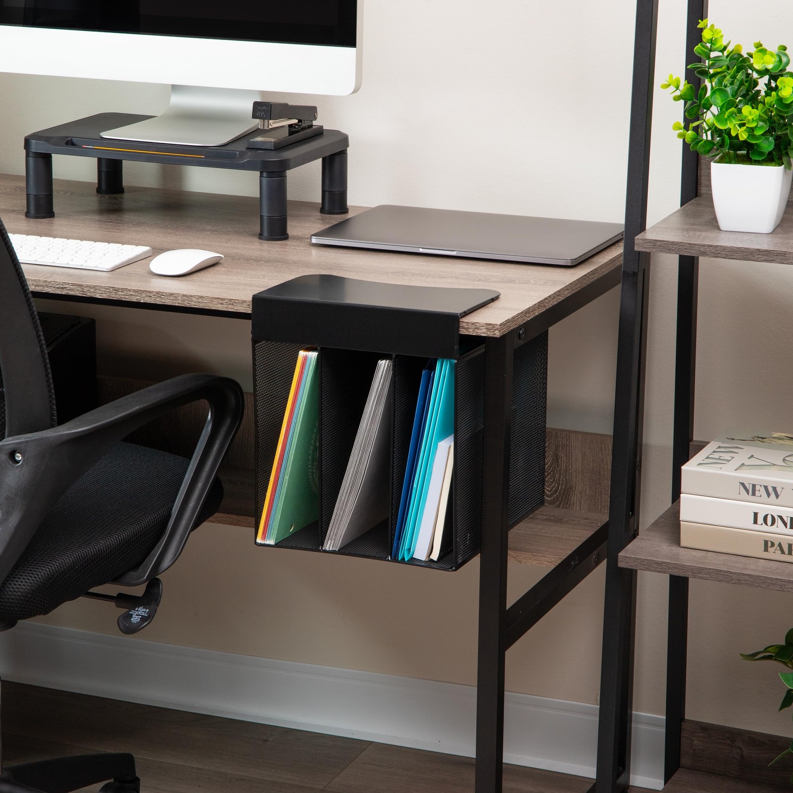 Mind Reader Slide-On Under Desk File Organizer, No Tools Vertical, Black