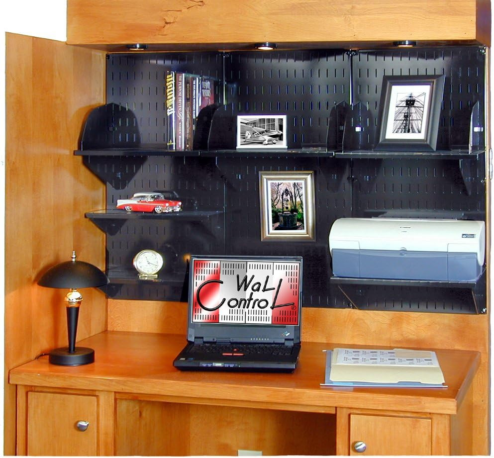 Wall-Mounted Office Organizer Kit with Black Accessories and Wallboards