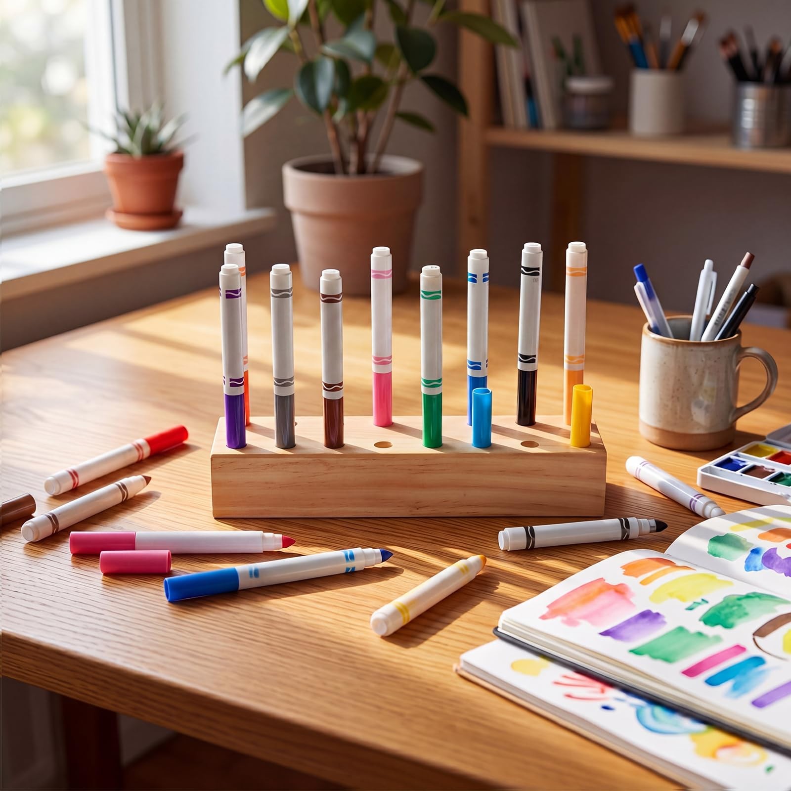 Wooden Marker Stand Marker Pen Holder Storage Organizer for Classroom Display…