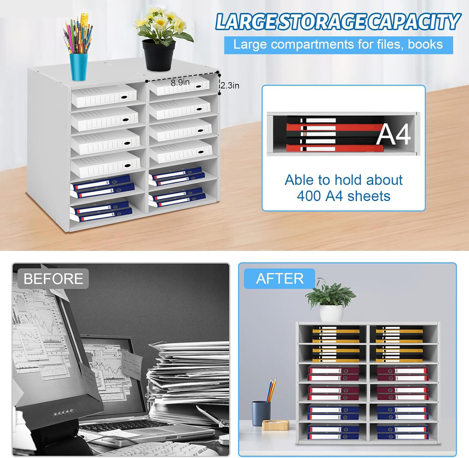 12-Compartment Literature Organizer – Durable File Sorter with Modern Design