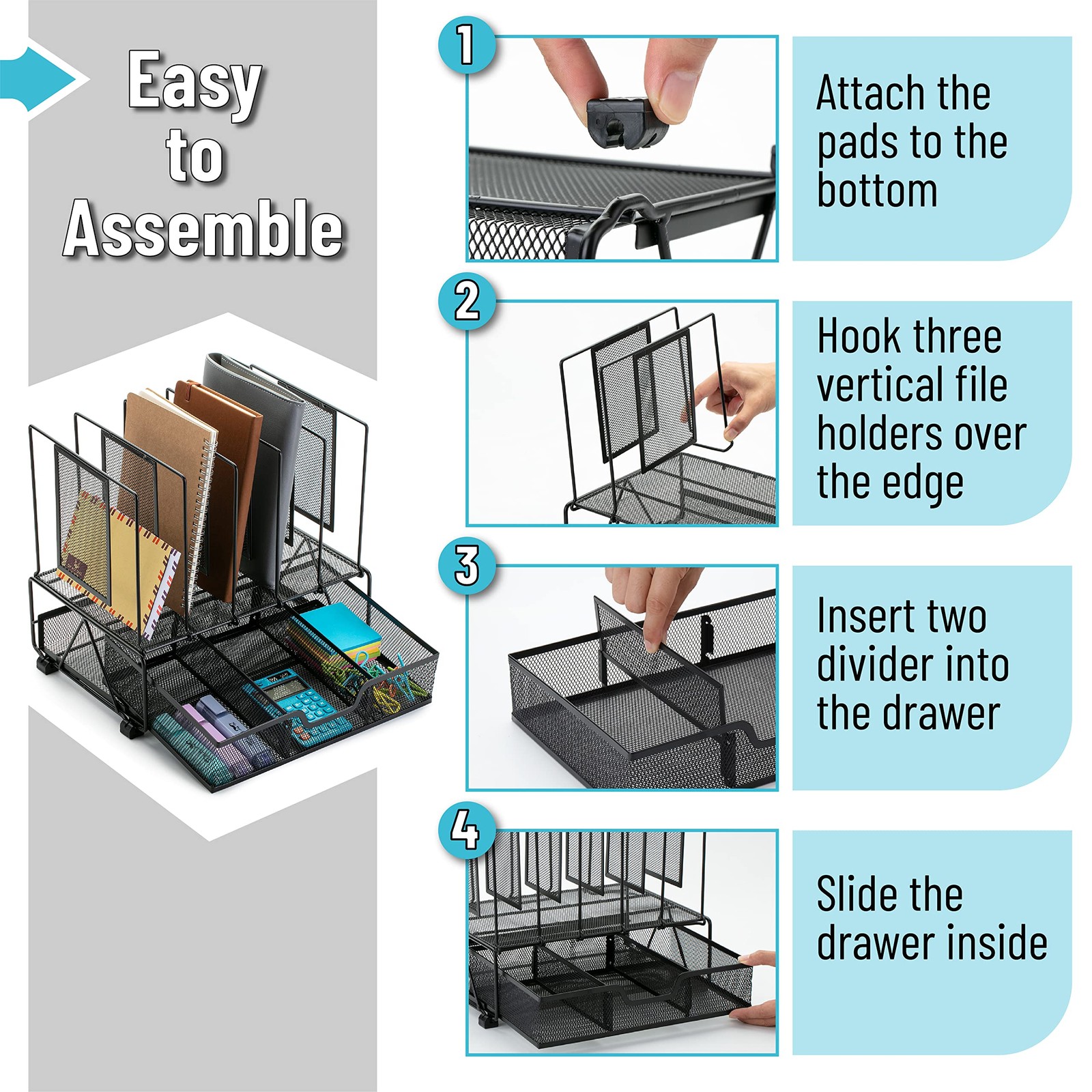 Mr. Pen- Mesh Desk Organizer with Drawer Black