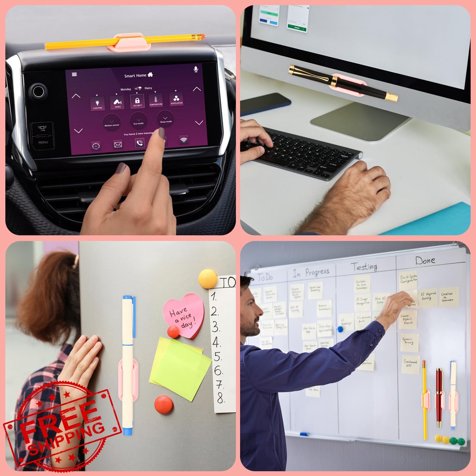 VZZNN Adhesive Pencil Holders Pink