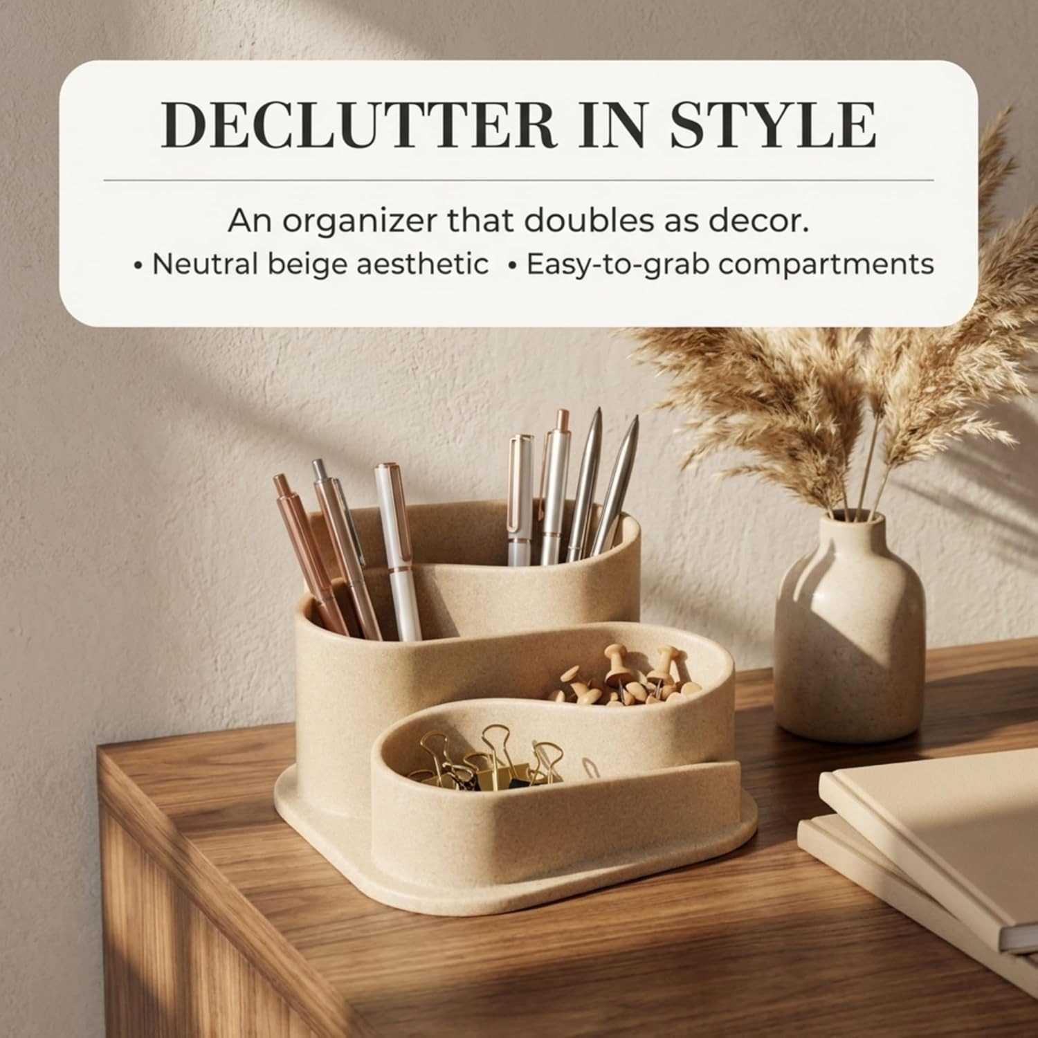 Aesthetic Beige Desk Organizer Boho Pen and Pencil Holder