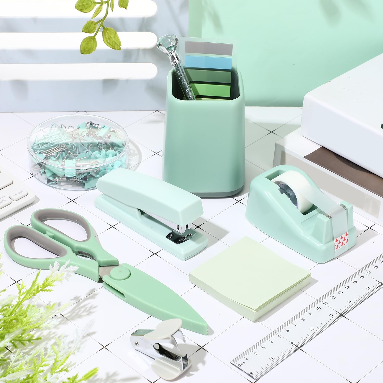 12 Pcs Sage Green Office Supplies Desk Accessories Set Pen Holder Tape Dispen…