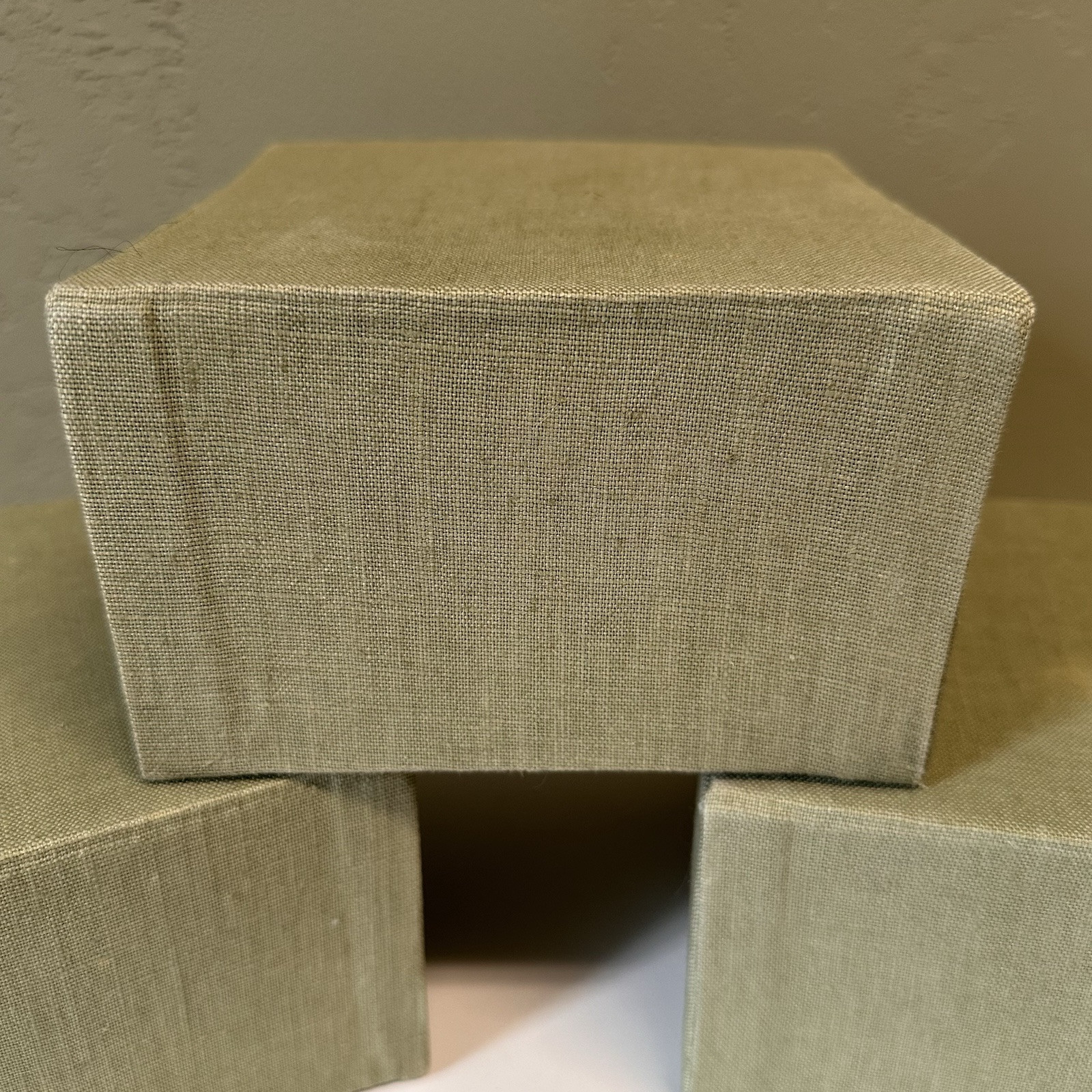 Cloth Bound Green Fabric Wrapped Lot of 3 Flip Boxes Storage Boxes Decor Boxes