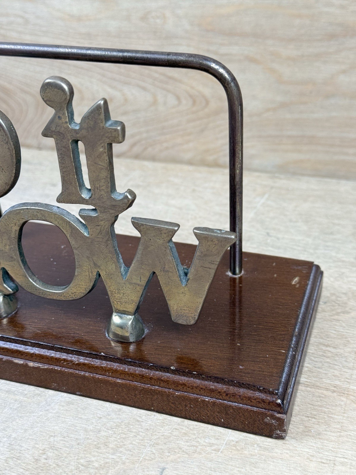 VTG MCM Brass Desk File Letter Holder Stand Office Typography 80s DO IT NOW