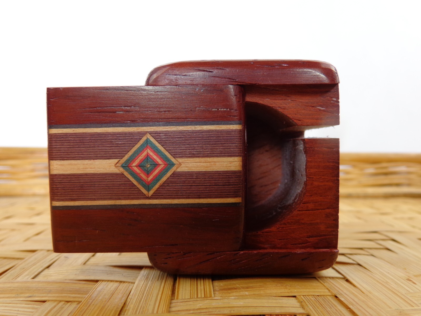 Wooden Stamp Holder Dispenser Handmade Inlaid Design Desk Office Decor