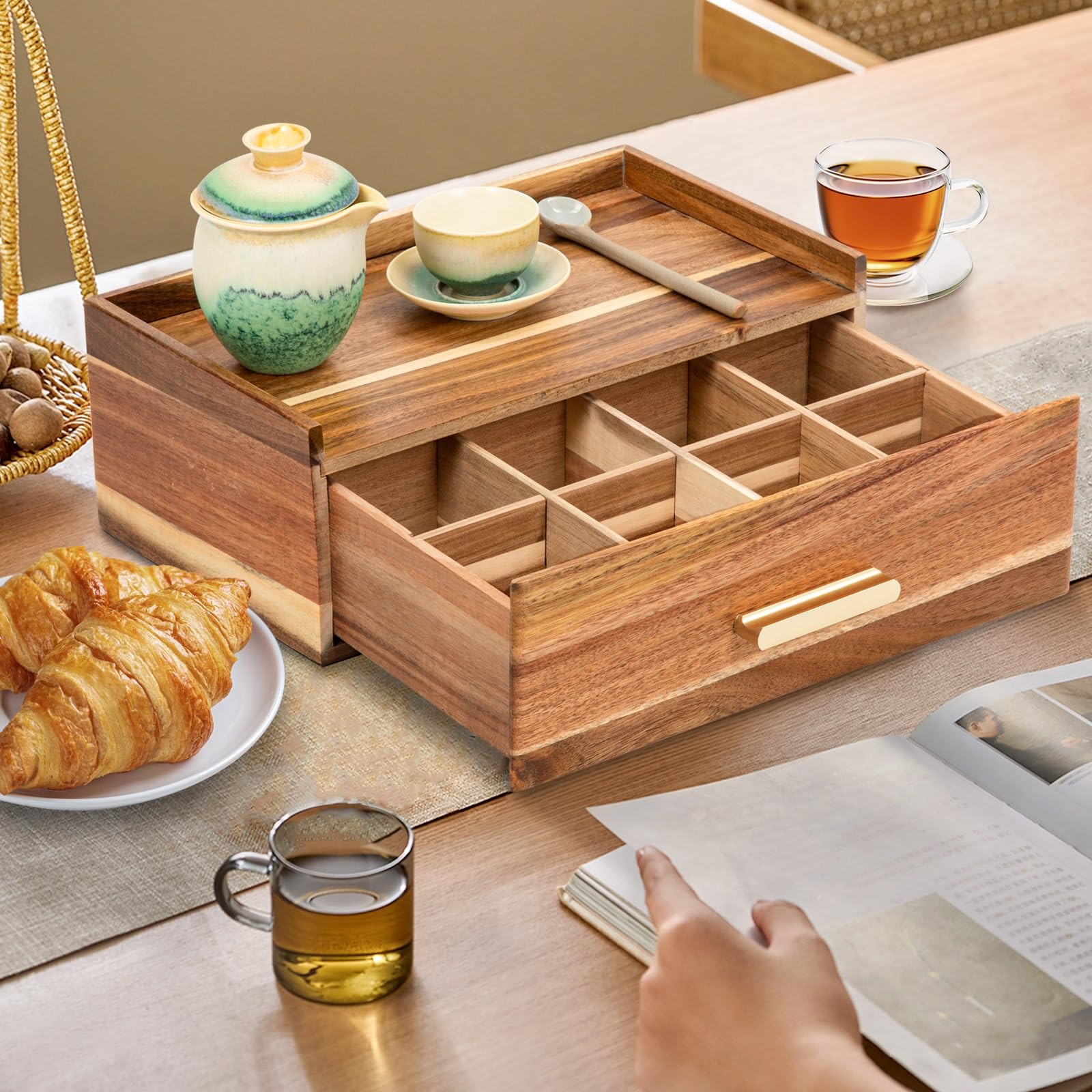 Tea Bag Organizer, Acacia Wood Organizers and Storage Normal, Natural